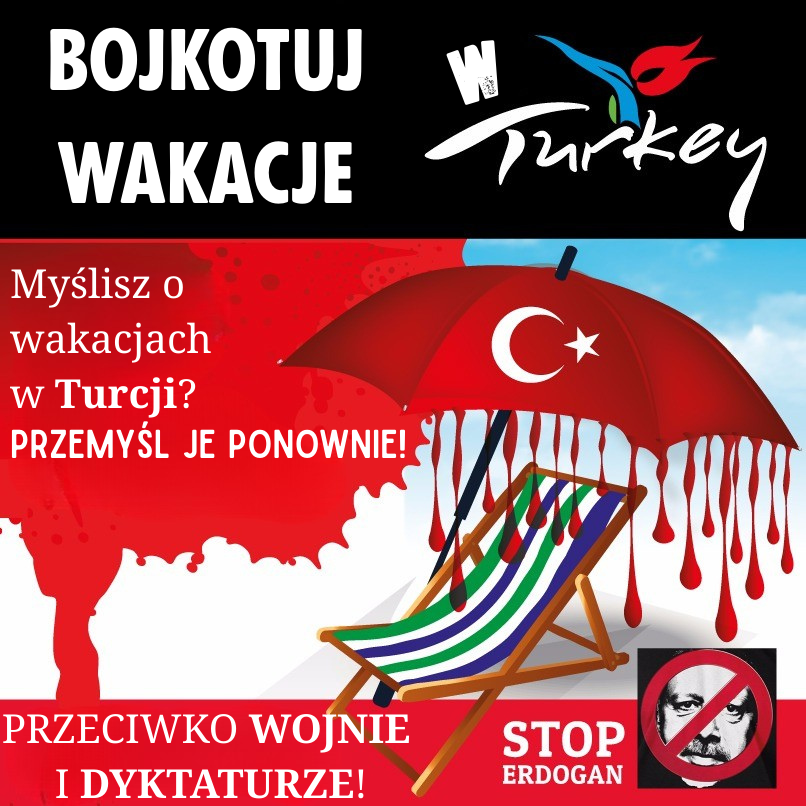 Obrazek nawołujący do bojkotu wakacji w Turcji.
